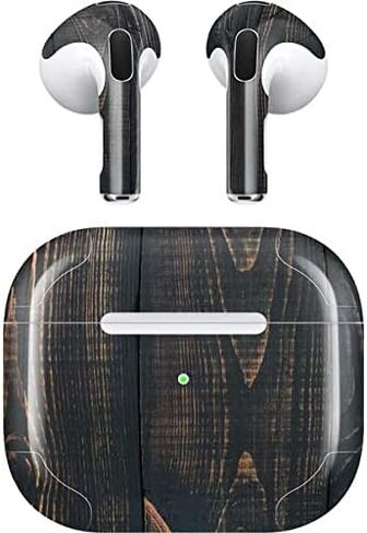 غلاف صوتي من Skinit متوافق مع Apple AirPods (الجيل الثالث، 2021) - تصميم خشبي مطلي باللون الأسود من Skinit في الأصل in Saudi Arabia
