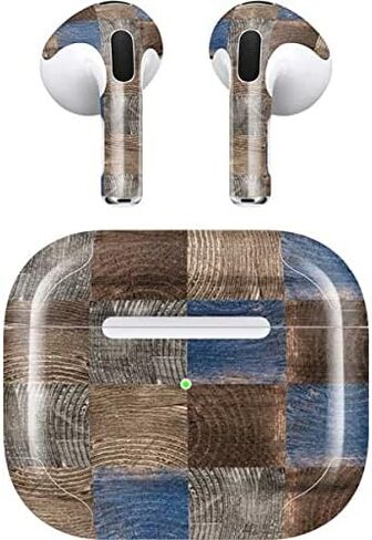 غلاف صوتي من Skinit متوافق مع Apple AirPods (الجيل الثالث، 2021) - تصميم شبكة خشبية مصمم في الأصل من Skinit in Saudi Arabia