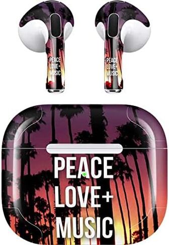 Skinit Decal Audio Skin Compatible with Apple AirPods (3rd Gen, 2021) - Skinit Originally Designed Peace Love and Music Design in Saudi Arabia