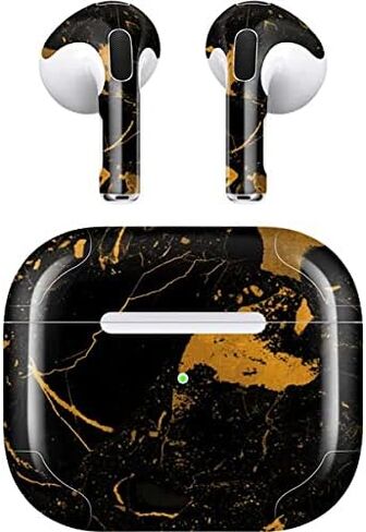 غلاف صوتي من Skinit متوافق مع Apple AirPods (الجيل الثالث، 2021) - تصميم Skinit الأصلي من الرخام المنقط باللونين الأسود والذهبي in Saudi Arabia