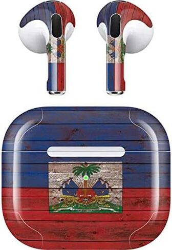 Skinit Decal Audio Skin Compatible with Apple AirPods (3rd Gen, 2021) - Skinit Originally Designed Haiti Flag Dark Wood Design in Saudi Arabia
