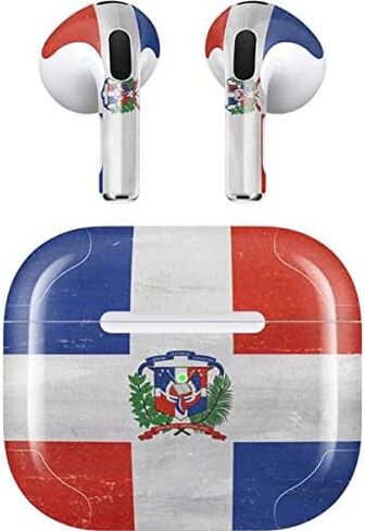 غلاف صوتي من Skinit متوافق مع Apple AirPods (الجيل الثالث، 2021) - تصميم متعثر بعلم جمهورية الدومينيكان في الأصل من Skinit in Saudi Arabia
