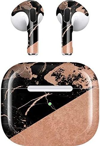 غلاف صوتي من Skinit متوافق مع Apple AirPods (الجيل الثالث، 2021) - تصميم منفصل من الرخام باللونين الأسود والذهبي الوردي من Skinit in Saudi Arabia