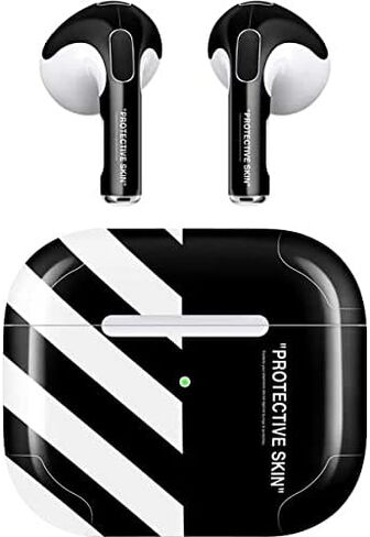 Skinit Decal Audio Skin Compatible with Apple AirPods (3rd Gen, 2021) - Skinit Originally Designed Black and White Stripes Design in Saudi Arabia
