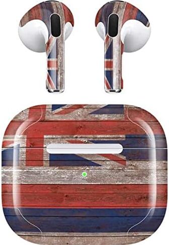 Skinit Decal Audio Skin Compatible with Apple AirPods (3rd Gen, 2021) - Skinit Originally Designed Hawaiian Flag Dark Wood Design in Saudi Arabia