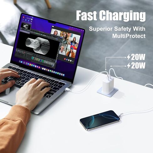 شاحن iPhone 17/16/15/14/13/12 شحن سريع، قابس منافذ مزدوجة 2 في 1 مع سلك كابل طويل من النوع C & Lightning بطول 6/10 أقدام، شواحن من النوع C لأجهزة iPhone 16e، 16/15 Plus، 17 Air، 17/16/15 Pro، Pro MAX، Pad in Saudi Arabia