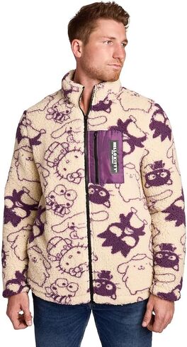 Bioworld Hello Kitty & Friends All-Over Character Print Men’s White Long Sleeve Sherpa Outerwear Jacket in Saudi Arabia