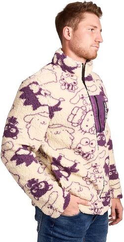 Bioworld Hello Kitty & Friends All-Over Character Print Men’s White Long Sleeve Sherpa Outerwear Jacket in Saudi Arabia