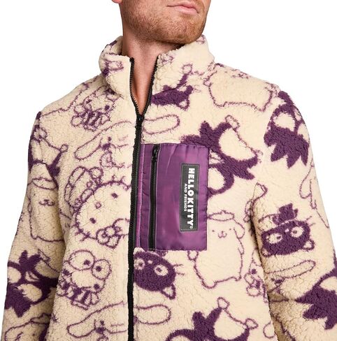 Bioworld Hello Kitty & Friends All-Over Character Print Men’s White Long Sleeve Sherpa Outerwear Jacket in Saudi Arabia