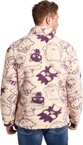 Bioworld Hello Kitty & Friends All-Over Character Print Men’s White Long Sleeve Sherpa Outerwear Jacket in Saudi Arabia
