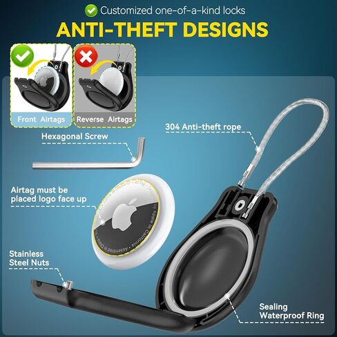 Inesore IPX8 Waterproof AirTag Keychain Holder,Ultra Durable Anti-Lost Lock Case with Wire Cable Compatible with Air Tags, in Saudi Arabia
