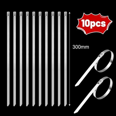 10 PCS Self-Locking Cables Ties Stainless Steel Zip Wraps Wire Fastener Multi-Purpose Heavy Duty Wrap Tie Organizers 0.79 * 30cm in Saudi Arabia