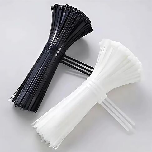 Zip Ties 7.9 Inch Nylon 25 lb Tensile Strength Black 500 Pack for Cable Management, Home Organization, Automotive and Garden Use, White in Saudi Arabia