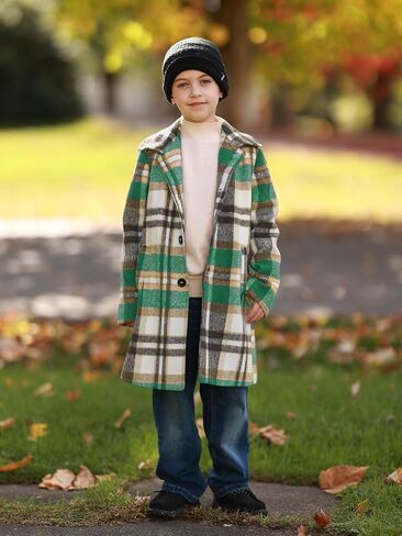 Haloumoning Boys Plaid Dress Coat Kids Fall Fall Button Down Wool Blend Pea Coats Coats مع جيوب من 5 إلى 14 عامًا in Saudi Arabia