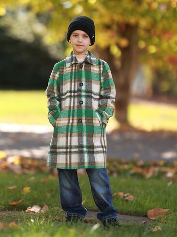 Haloumoning Boys Plaid Dress Coat Kids Fall Fall Button Down Wool Blend Pea Coats Coats مع جيوب من 5 إلى 14 عامًا in Saudi Arabia