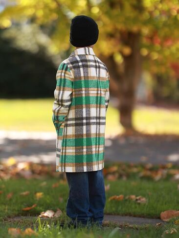 Haloumoning Boys Plaid Dress Coat Kids Fall Fall Button Down Wool Blend Pea Coats Coats مع جيوب من 5 إلى 14 عامًا in Saudi Arabia