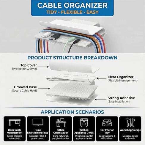 Hook And Loop Cable Ties, Cable Management Under Desk, Adjustable New Type of Stable Hook, Household & Office Essentials, 50 Pieces Per Box in Saudi Arabia