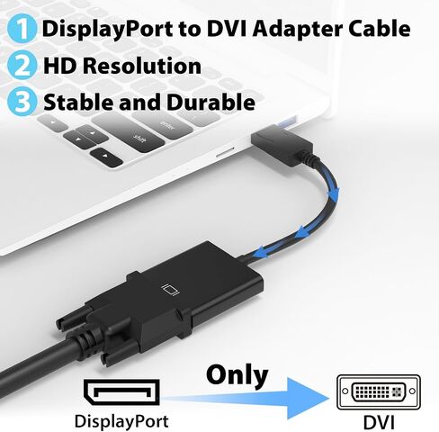 DisplayPort (DP) to DVI Adapter, Gold-Plated Display Port to DVI-D Adapter (Male to Female) Supports 1080P Full HD, Compatible with Computer, Desktop, Laptop, PC, Monitor, Projector, HDTV in Saudi Arabia