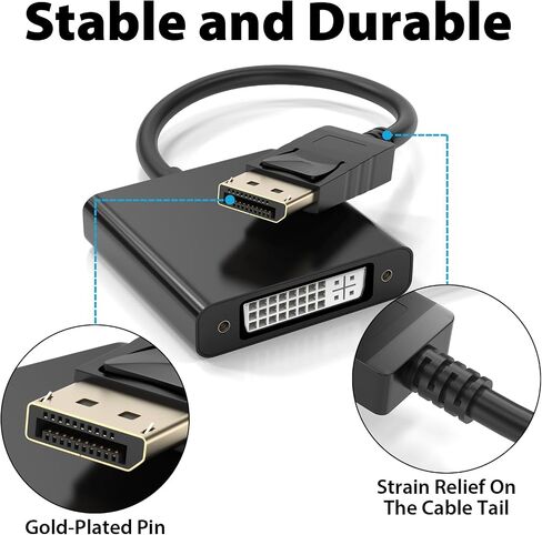 DisplayPort (DP) to DVI Adapter, Gold-Plated Display Port to DVI-D Adapter (Male to Female) Supports 1080P Full HD, Compatible with Computer, Desktop, Laptop, PC, Monitor, Projector, HDTV in Saudi Arabia