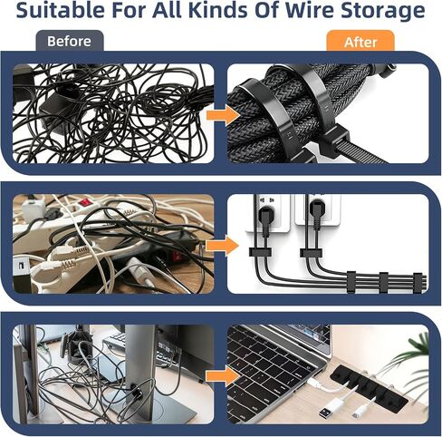 319pcs Cable Management Organizer Kit, Desk Cord Organizer, 98 Adhesive Cable Clips Holder, 17 Reusable Cable Strap, 4 Cable Sleeve Split, and 200 Nylon Cable Zip Ties (Black) in Kuwait