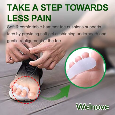 Welnove Hammer Toe Crests Straightener 4 Pcs Gel Toe Support Pads Cushion Relief for Overlapping-Curled-Hammer-Claw Toes, 3 Loop Design, Beige in Saudi Arabia