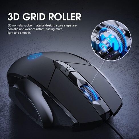 ماوس كمبيوتر سلكي، نقرة صامتة، 4800 نقطة في البوصة قابلة للتعديل و6 أزرار، تصميم مريح، ماوس ضوئي سلكي USB مُحسّن للكمبيوتر المحمول للكمبيوتر الشخصي للعمل واللعب (أسود) in Kuwait
