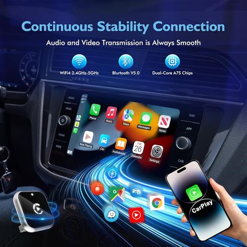 محول CarPlay صغير من النوع L ورقيق للغاية، محول CarPlay لاسلكي وبلوتوث، توصيل وتشغيل سهل الاستخدام، للسيارات وهواتف Apple مع Apple CarPlay اللاسلكي المدمج in Kuwait