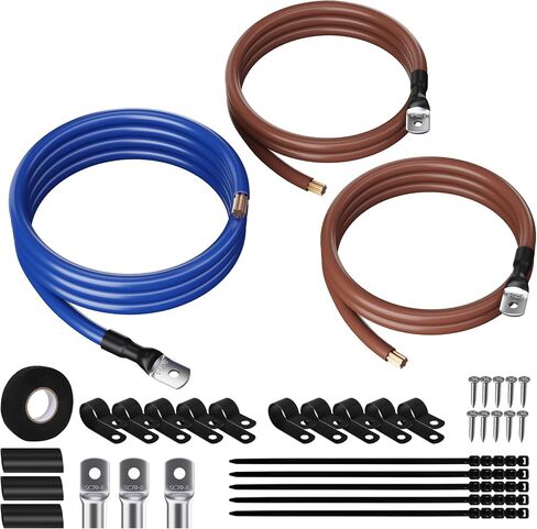 مجموعة أسلاك كهربائية مطورة كبيرة 3، مواصفات حقيقية كبيرة الحجم 1/0 AWG مقياس CCA Amp، تحديث كامل للبطارية الأرضية وسلك الطاقة لأنظمة الصوت في السيارات - قائمة UL - أزرق/بني in Kuwait