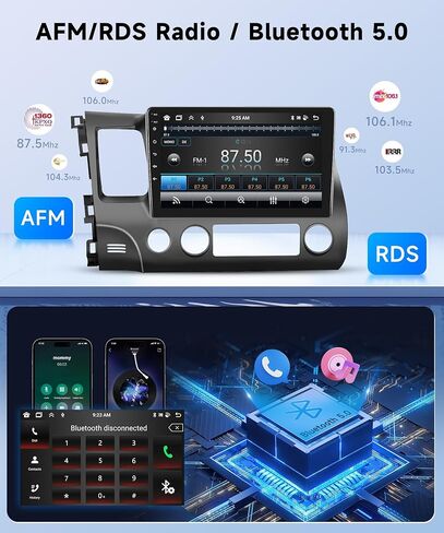 8 Core+4+64G لسيارة Honda Civic 2006-2011 Android 13 ستيريو مع Carplay لاسلكي Android Auto، 10.1 بوصة IPS شاشة لمس راديو مع HI-Res/DSP Audio GPS WiFi Bluetooth 5.0 AM/FM SWC كاميرا احتياطية in Kuwait