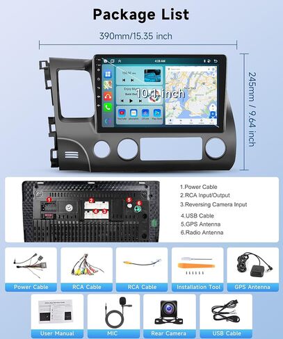 8 Core+4+64G لسيارة Honda Civic 2006-2011 Android 13 ستيريو مع Carplay لاسلكي Android Auto، 10.1 بوصة IPS شاشة لمس راديو مع HI-Res/DSP Audio GPS WiFi Bluetooth 5.0 AM/FM SWC كاميرا احتياطية in Kuwait