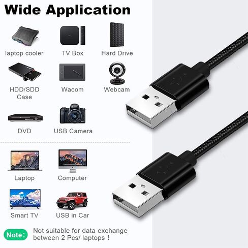 AICHESON 2 Pack Type A to Type A Male Cable لمنصات تبريد الكمبيوتر المحمول - 2ft/60cm USB A إلى USB A أسود لمبرد الكمبيوتر المحمول in Saudi Arabia