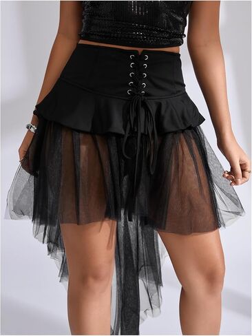 MakeMechic Women's Mesh Tulle Skirt عالي الدانتيل منخفض الكشكش حتى تنانير الشرير الجرونج in Saudi Arabia