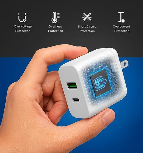 شاحن سريع من النوع C بقدرة 45 وات + كابل USB-C بطول 3 متر، ومحول حائط USB-C/USB-A PD مزدوج لهاتف iPhone 17/17 Pro Max وiPad Pro Air الجديد وSamsung Galaxy S24/S25 والمزيد - شحن سريع، وحماية من الشحن الزائد in Saudi Arabia