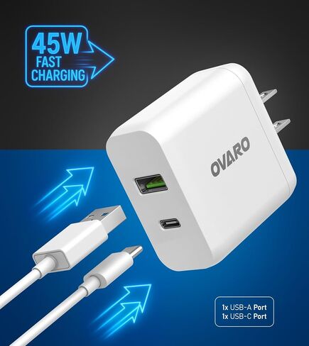 شاحن سريع من النوع C بقدرة 45 وات + كابل USB-C بطول 3 متر، ومحول حائط USB-C/USB-A PD مزدوج لهاتف iPhone 17/17 Pro Max وiPad Pro Air الجديد وSamsung Galaxy S24/S25 والمزيد - شحن سريع، وحماية من الشحن الزائد in Saudi Arabia