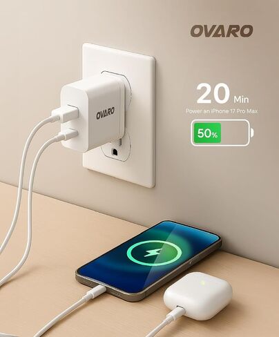 شاحن سريع من النوع C بقدرة 45 وات + كابل USB-C بطول 3 متر، ومحول حائط USB-C/USB-A PD مزدوج لهاتف iPhone 17/17 Pro Max وiPad Pro Air الجديد وSamsung Galaxy S24/S25 والمزيد - شحن سريع، وحماية من الشحن الزائد in Saudi Arabia