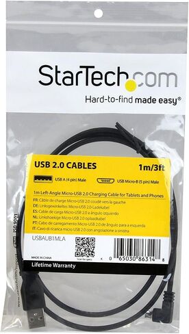 ستارتيك.كوم كابل مايكرو USB بطول 2 متر من USBAUB2MD، زاوية ايه الى اسفل مايكرو بي، كيبل مايكرو USB بزاوية سفلية، 1 × USB A (M)، 1 × USB مايكرو B (M) - اسود in Kuwait