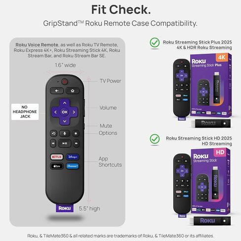 GripStand™ Roku Voice Remote Cover: Stand Up Design, Enhanced Grip, Silicone Case: Fits TV Streaming Stick Plus 2025 4K/HD/HDR, Compatible with AirTag and TileMate, Lime Glow by 73&Sunny in Saudi Arabia