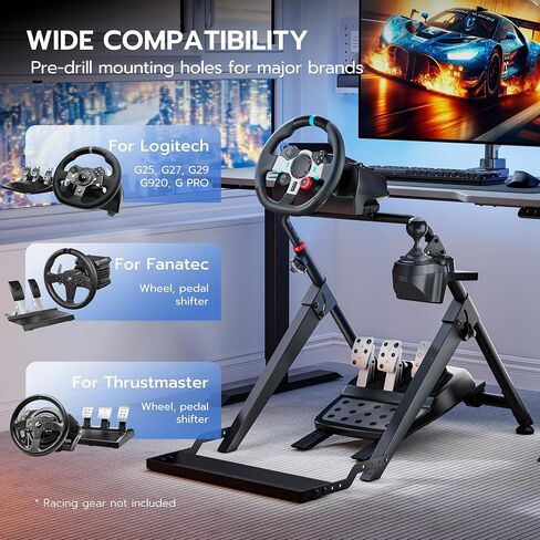 حامل عجلة سباق ARES WING قابل للطي مع فتحة تثبيت الكرسي، وقمرة قيادة محاكاة سباق GT متوافقة مع Fanatec وThrustmaster وLogitech وMoza وألعاب السباق على PS5 وPS4 وXbox والكمبيوتر الشخصي in Saudi Arabia
