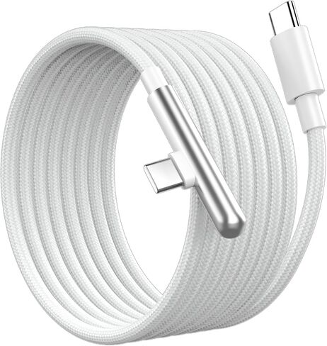 كابل USB C بطول 16 قدم شحن سريع 240 وات، كابل USB C طويل للغاية إلى USB C بطول 16 قدم من النوع C سلك بيانات شاحن الزاوية اليمنى مضفر لهاتف iPhone 17 16 Pro Max 15 iPad MacBook Pro Air Galaxy S25 S24 Ultra S23، أبيض in Kuwait