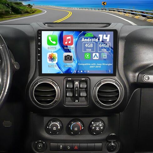 Android 14 Double Din Car Stereo ترقية راديو لسيارة Jeep Wrangler 2007-2018، 4G+64G 10 بوصة شاشة لمس لاسلكية Carplay Android Auto GPS WiFi Bluetooth RDS DSP SWC Mirrorlink Mic كاميرا احتياطية in Kuwait