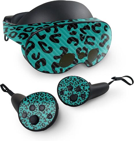 MightySkins Carbon Fiber Skin Compatible with Meta Quest Pro - Teal Leopard | Protective, Durable Textured Carbon Fiber Finish | Easy to Apply, Remove, and Change Styles | Made in The USA in Saudi Arabia