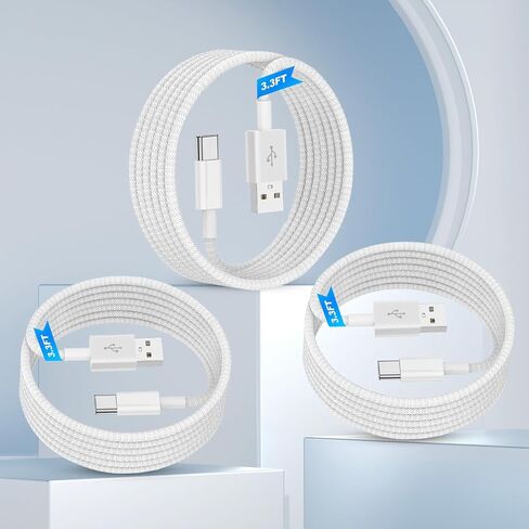 كابل USB إلى USB C بطول 3.3 أقدام، حزمة واحدة من سلك شاحن USB A إلى النوع C 60 وات شحن سريع مجدول لهاتف iPhone 17 Pro Max/Air/17 Pro/17/iPhone 16/16 Plus/16 Pro/16 Pro Max/16e/15، iPad Pro 12.9/11- أبيض in Saudi Arabia