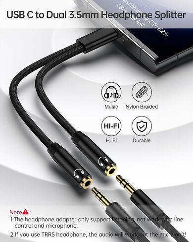 Headphone Splitter for 2 Headphones, USB C to Dual 3.5mm Female Aux Splitters for iPhone 17 17 Pro Max 16e, Google Pixel 10, Samsung Galaxy S25 Ultra, Audio Jack Adapter Earphone Connector - Blue in Kuwait