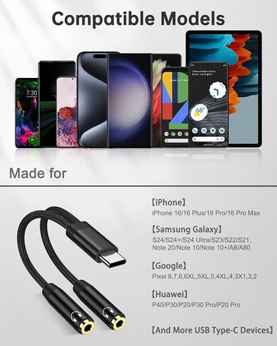Headphone Splitter for 2 Headphones, USB C to Dual 3.5mm Female Aux Splitters for iPhone 17 17 Pro Max 16e, Google Pixel 10, Samsung Galaxy S25 Ultra, Audio Jack Adapter Earphone Connector - Blue in Kuwait