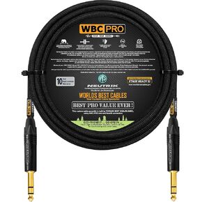 وحدتان - 6 أقدام - كابل WBC-PRO-Quad فائق الصمت، فائق المرونة، متوازن رباعي النجوم مع Neutrik NP3X-B ¼ بوصة (6.35 مم) مقابس هاتف ستيريو TRS ذهبية مستقيمة وسترة تويد سوداء in Kuwait
