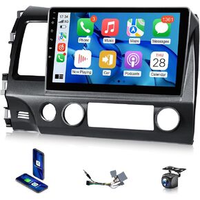 ستيريو سيارة VQU لهوندا سيفيك 2006-2011 لاسلكي Apple Carplay & Android Auto - Android 13 راديو السيارة لهوندا سيفيك يدعم واي فاي نظام تحديد المواقع والملاحة FM RDS EQ DSP جهاز استقبال الصوت SWC AHD الكاميرا in Kuwait
