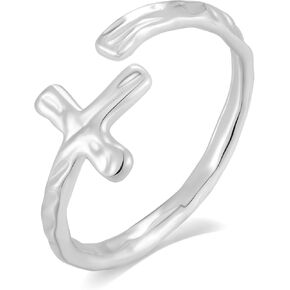 Cross Ring for Women Gold Plated Hammered Texture Open Ring Size Adjustable Dainty Faith Christian Jewelry Gifts in Saudi Arabia