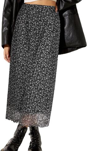 Avanova Women Leopard Print Mesh Midi Skirt High Waist Lettuce Trim Long Straight Skirt Brown Leopard C Large in Saudi Arabia