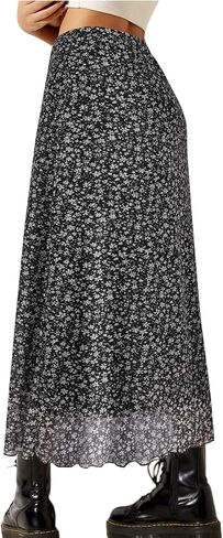 Avanova Women Leopard Print Mesh Midi Skirt High Waist Lettuce Trim Long Straight Skirt Brown Leopard C Large in Saudi Arabia
