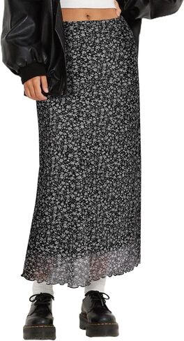 Avanova Women Leopard Print Mesh Midi Skirt High Waist Lettuce Trim Long Straight Skirt Brown Leopard C Large in Saudi Arabia
